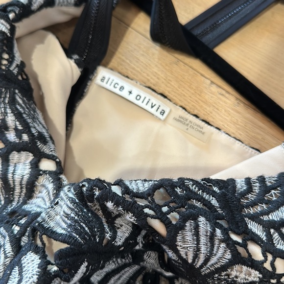 LIKE NEW! Alice + Olivia butterfly knit dress with nude lining, plunging V neck - Picture 6 of 6